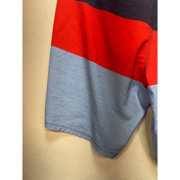 Hurley Mens Colorblock Board Shorts Size 38 Red Blue Drawstring Beach Swimwear - Picture 11 of 11